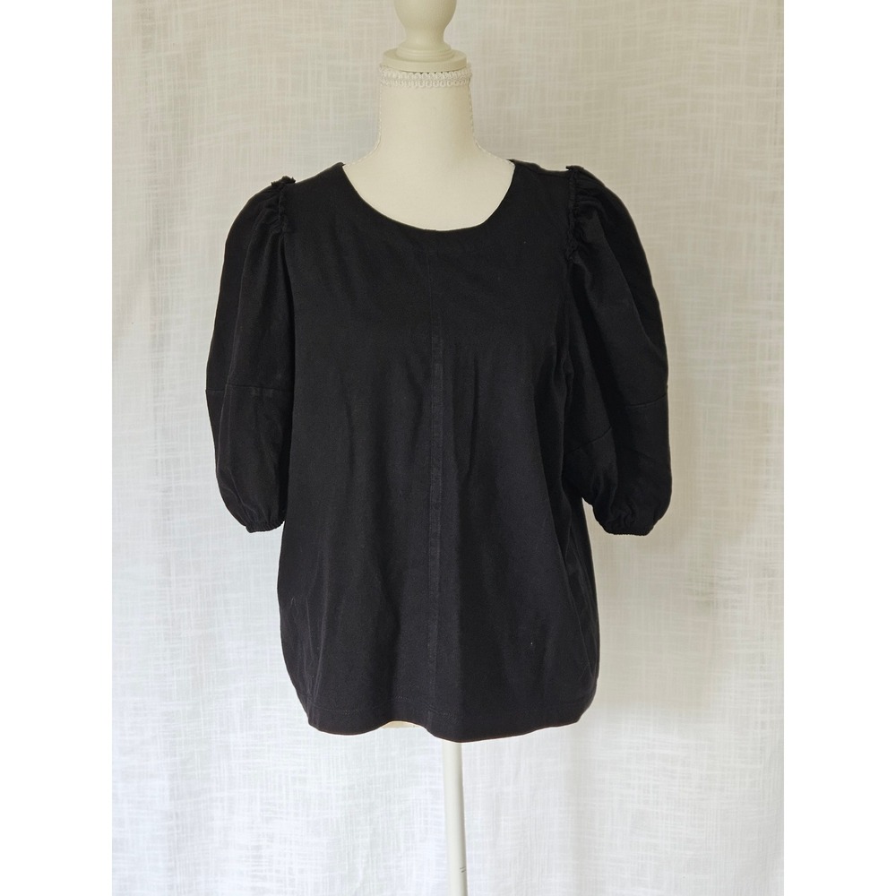 Madewell Puff Sleeve Top Womens XL Black Cotton Short Sleeve Minimalist Capsule